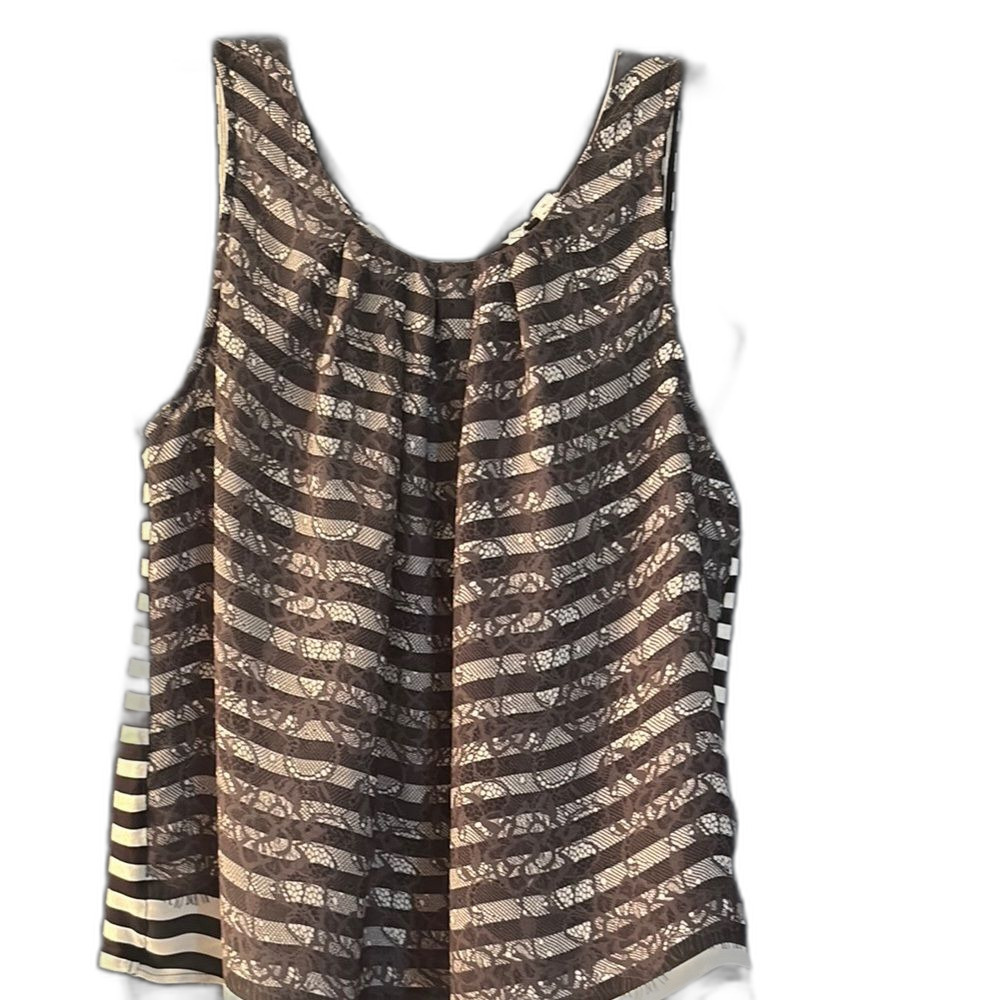 Elle White and Black Pleated Tank Top Size XL
